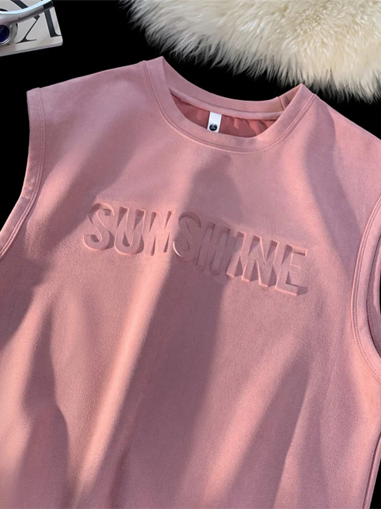 

Розовый замшевый жилет, мужская летняя модная футболка большого размера для бега, спортивная футболка для пар, дышащая легкая круглая футболка Ne