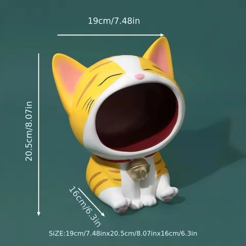 Cute Lucky Cat Resin Statue Decoration Big Mouths Cat Creative Laughing Cat Key Storage Box For Entrance Hall Desktop Ornaments