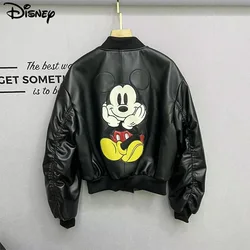 Disney 2024 New Arrival real Sheepskin Top Fashion Embroidery Mickey Mouse Casual Bomber Loose Cardigan Coat Baseball Jacket