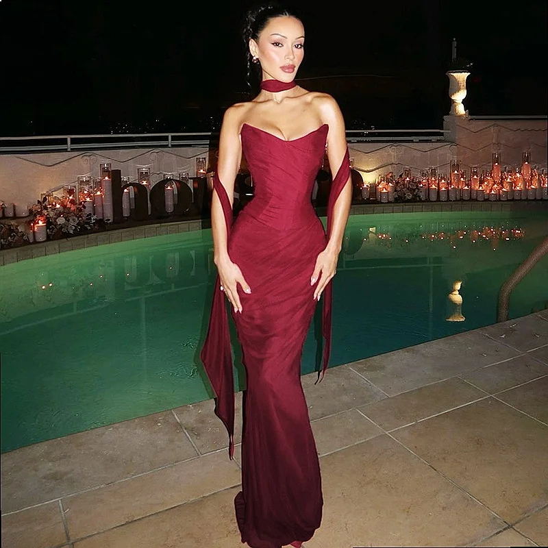 Sexy Mesh Bodycon Dress Set 2 Piece Matching Set Evening Dress Long Sleeveless Wrap Cocktail Dresses