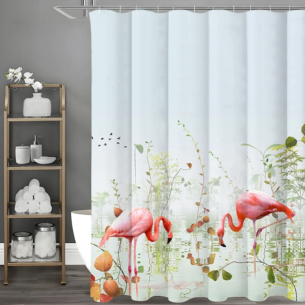 

Flamingo Lake Floral Shower Curtain, Bathroom Decorative Shower Curtain, Waterproof Shower Curtain with Hooks