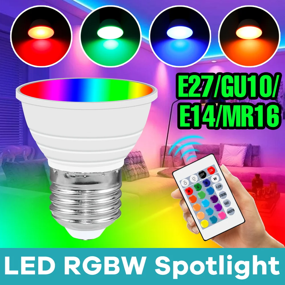 

Светодиодная лампа RGBW E27 E14 MR16 GU10 с инфракрасным пультом дистанционного управления, подходит для красочного домашнего освещения