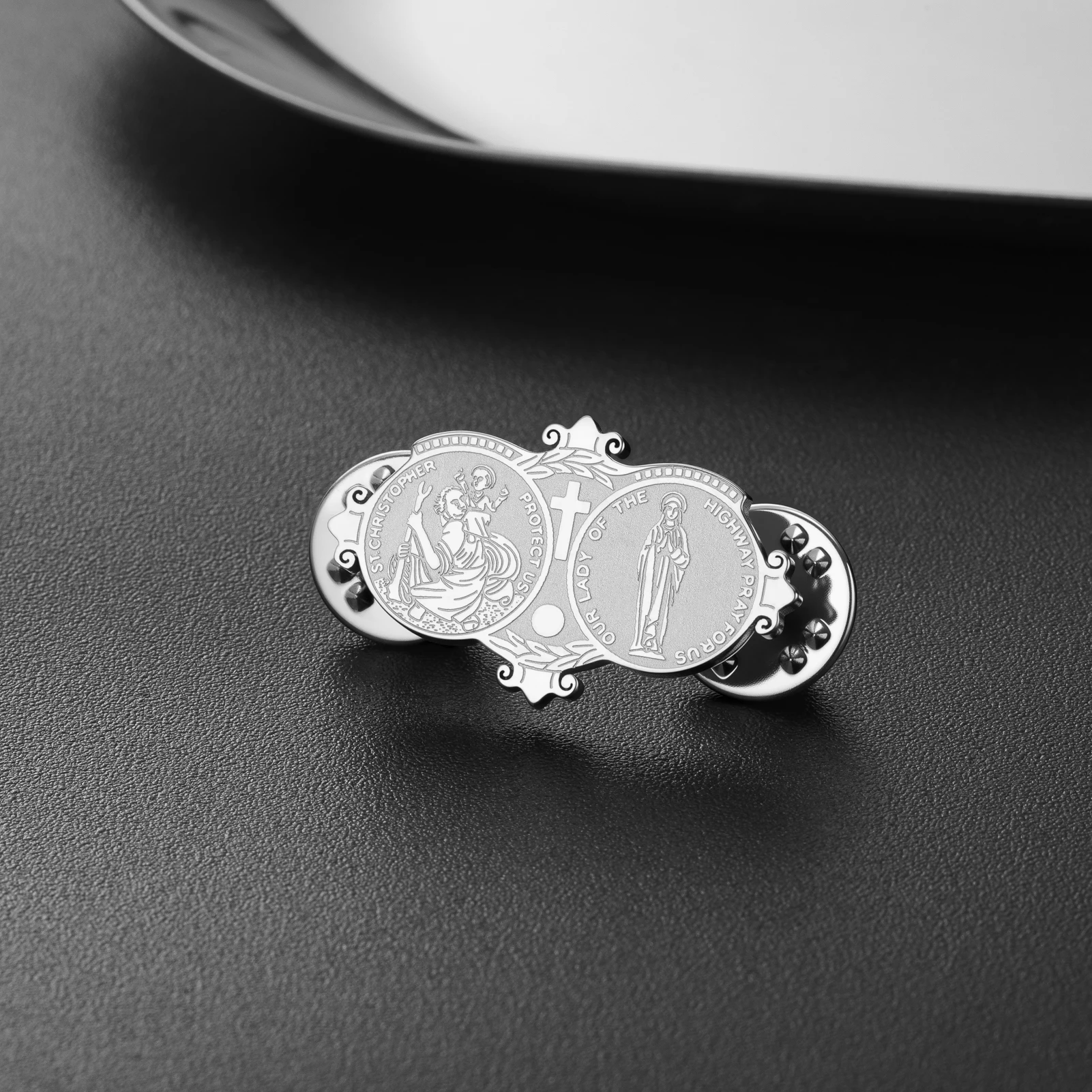 St. Christopher Our Lady of the Highway Lapel Pin Catholic Religious Gift for Woman Men Stainless Steel Breastpin Jewelry