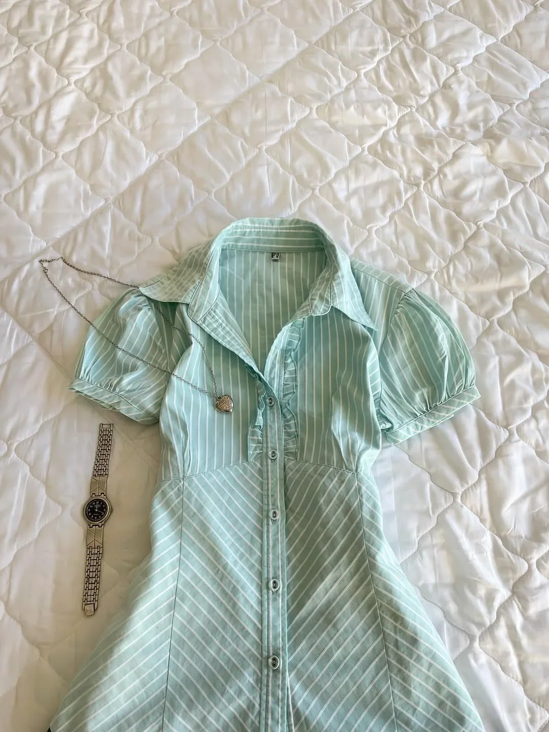 Kimotimo Vintage Striped Short Sleeve Shirt Women American Ruffle Lapel Short Sleeve Slim Tops Summer Y2k Aesthetic Spicy Blouse