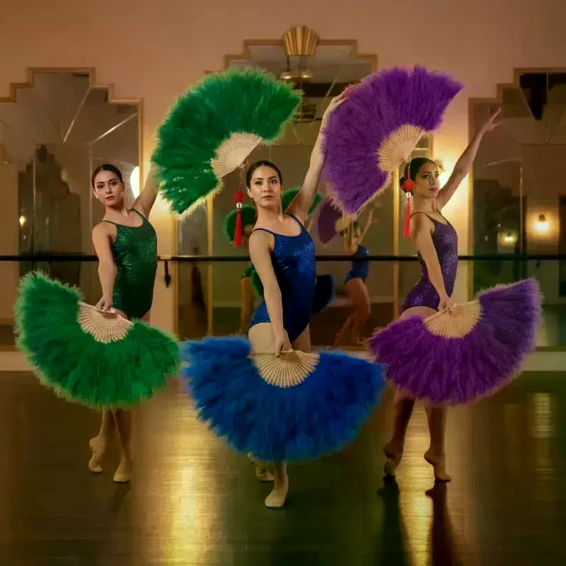 Chinese Handheld Feather Fan Colorful Traditional Wedding Folding Fan With Tassels Elegant Show Dance Fan Wedding Party Decor