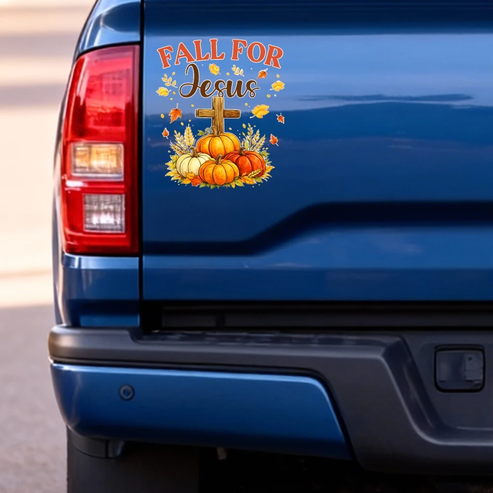 Car Stickers And Decals, Vinyl Decals, Fall For Jesus Pumpkin Cross, Automotive Decals, Funny Bumper Stickers(1pc)