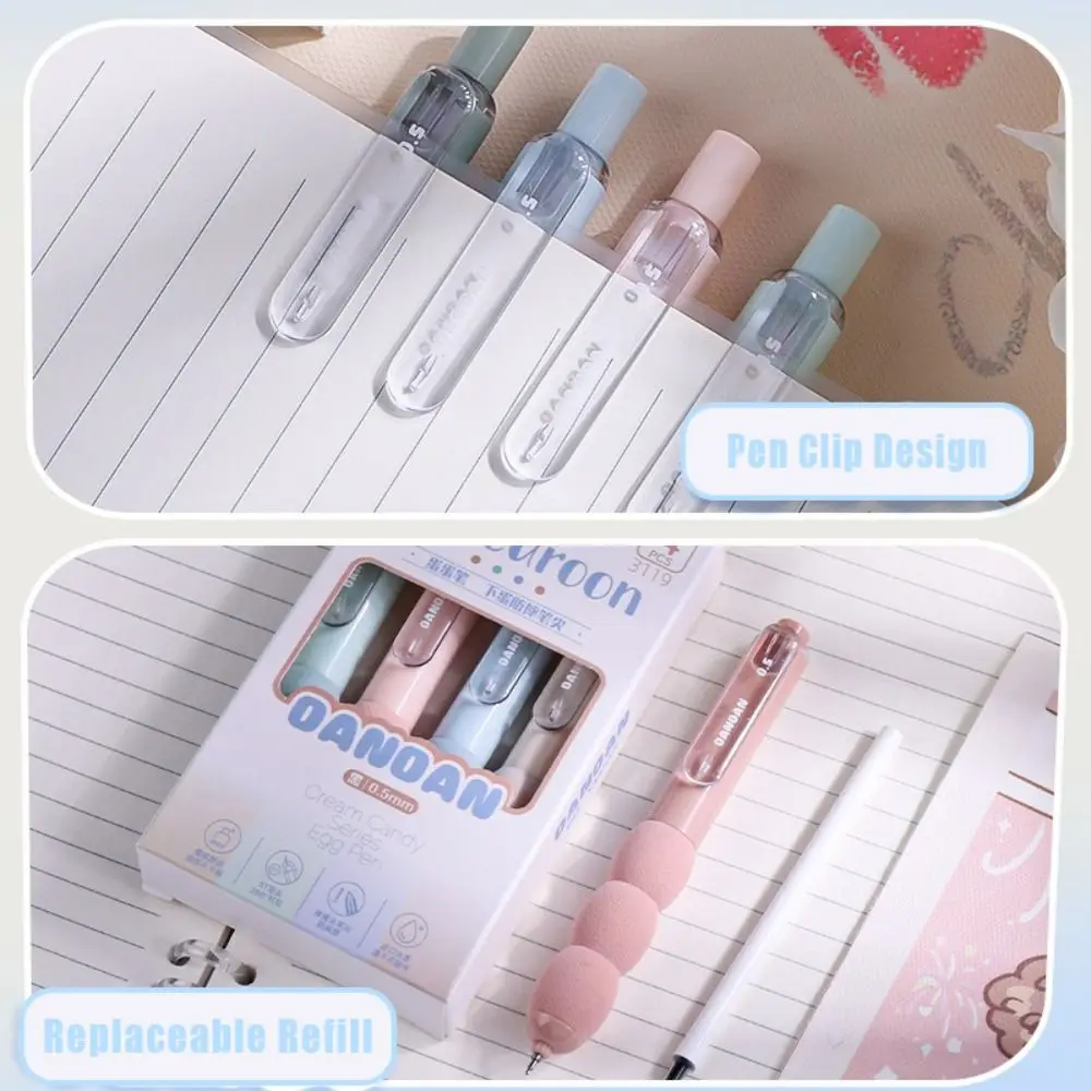 4PCS/Set Cartoon Soft Grip Pocket Pen ST Tip Press Type Neutral Pen Quick Drying 0.5mm Black Ink Office Signature Pen Students