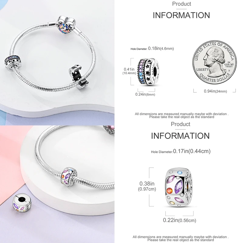 925 Sterling Silber Spacer Charm Perlen Schmetterling Blumen Stern Mond Bunt Lila DIY Armband Halskette Schmuck Geschenk für Frauen – Detail 24