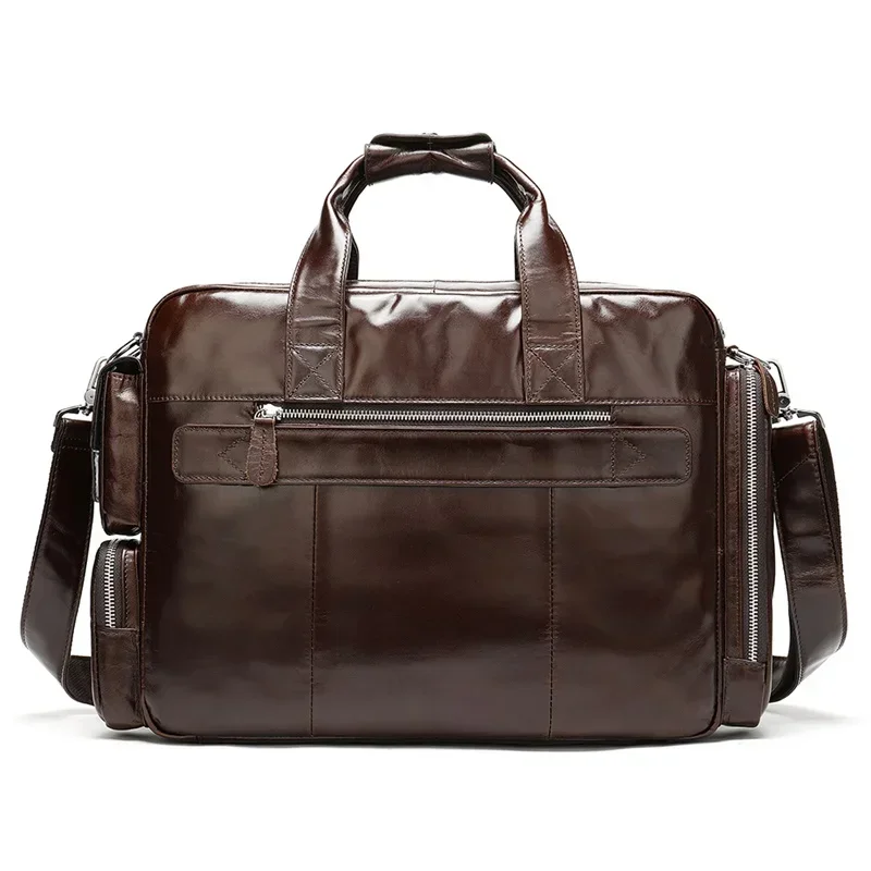 Borsa da lavoro da uomo in vera pelle di grande capacità, valigetta da viaggio, borsa a tracolla in pelle cerata resistente all'usura