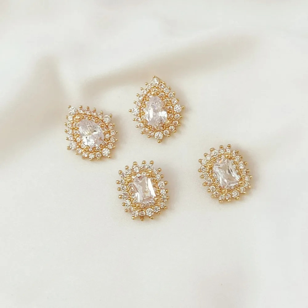 

14K Gold-plated and Zircon Inlaid Exquisite Square Water Drop Pendant, Handcrafted Bracelet, Pendant, Earrings Other Accessories