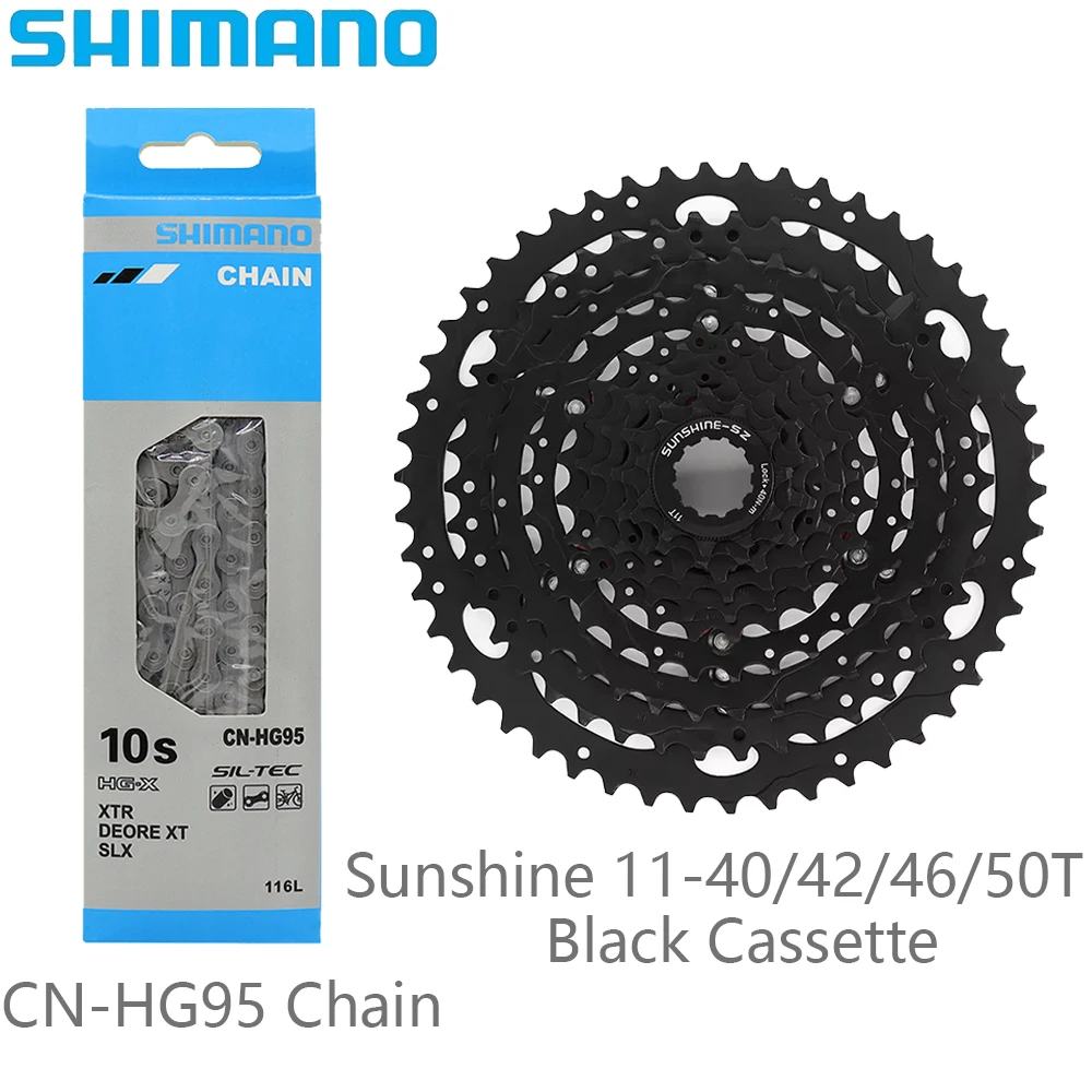 SHIMANO 10 Speed CN-HG95 116L Bicycle Chain Sunshine 11-40T/42T/46T/50T Black Cassette Sprocket For MTB Bike Parts