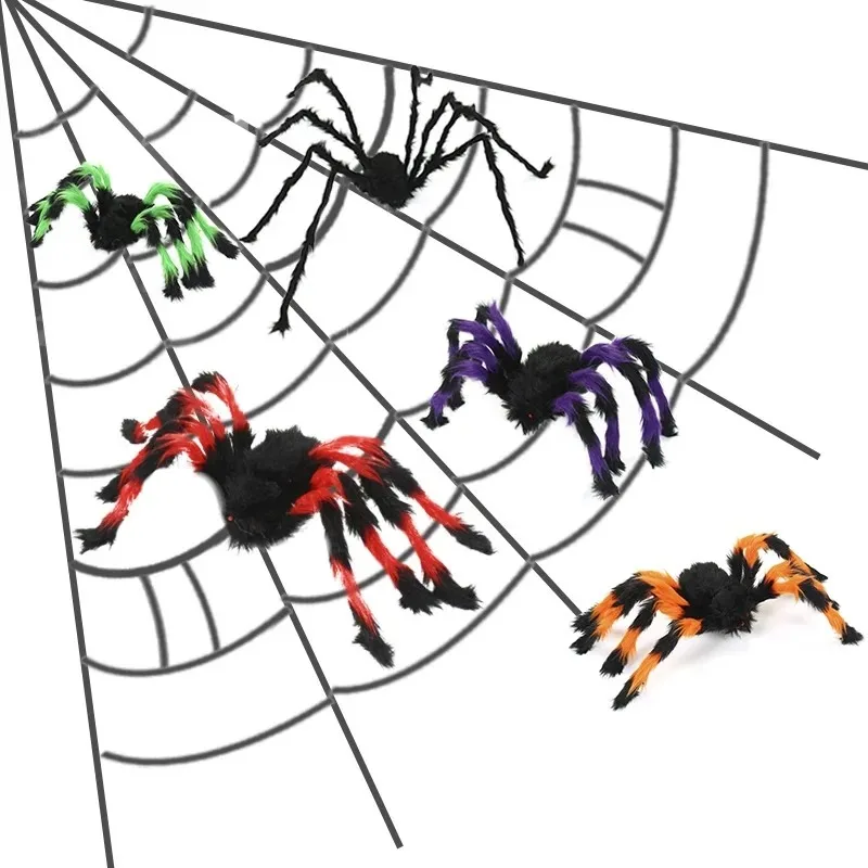 1 pcs90cm/125cm/200cm große schwarze mehrfarbige Plüschs pinne Halloween Party Dekor für Home Bar Spukhaus Horror Requisiten Spinnennetz