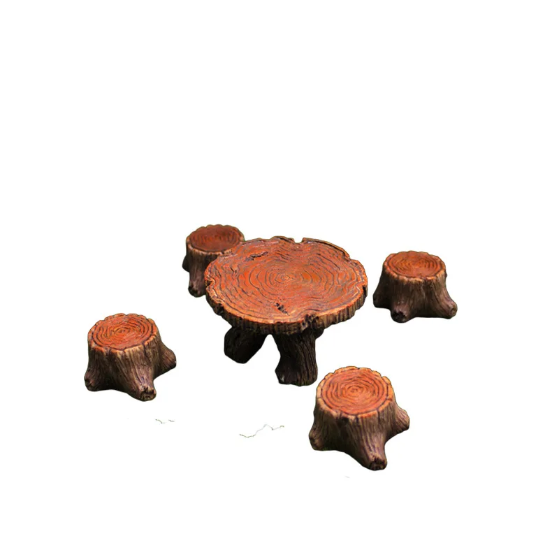 5pcs Miniature Garden Furniture Figurines Table Chairs Stumps Ornaments Micro Landscape Decoration Fairy Garden Accessories