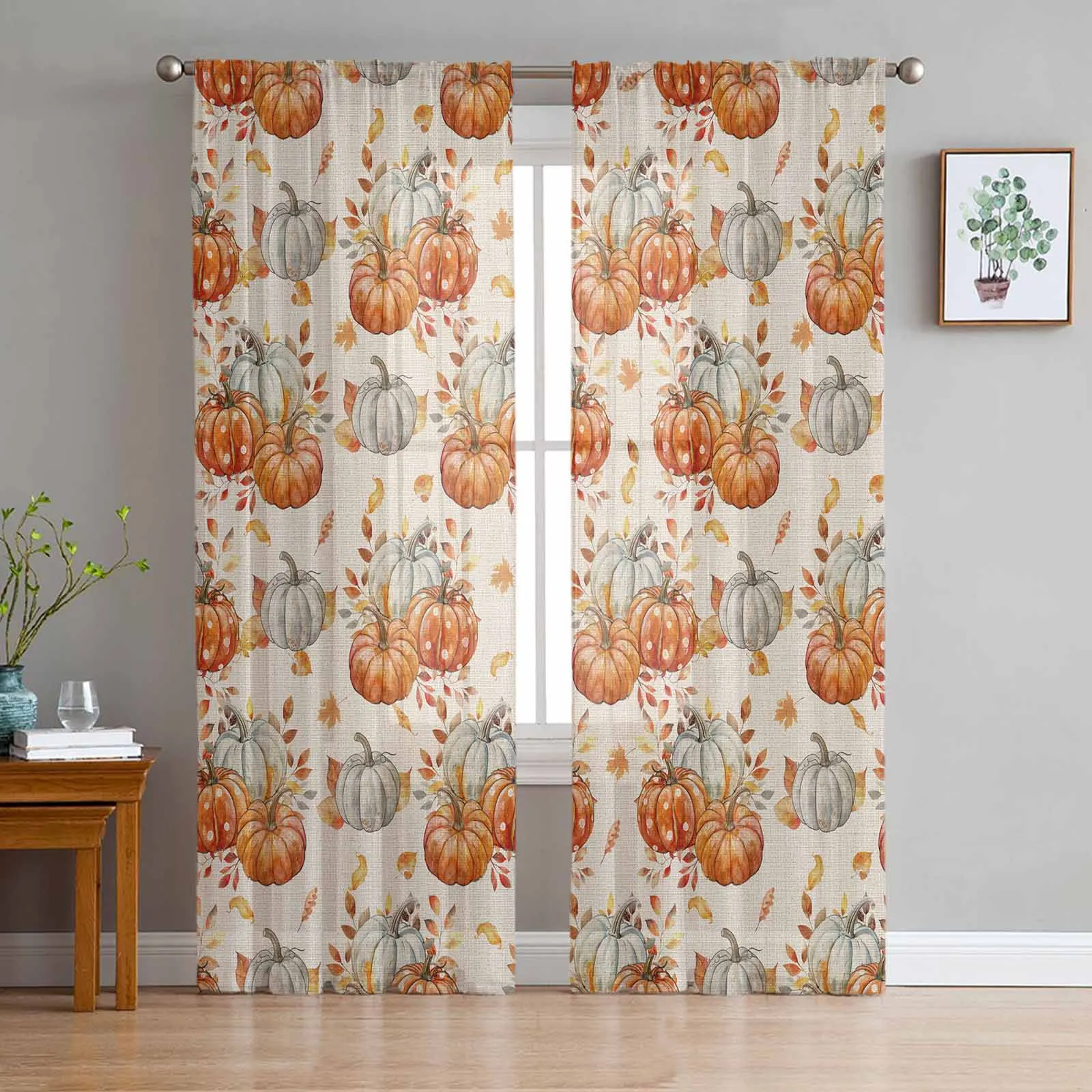 Autumn Thanksgiving Leaves Booth Tulle Curtains For Living Room Chiffon Voile Sheer Window Curtain For Bedroom