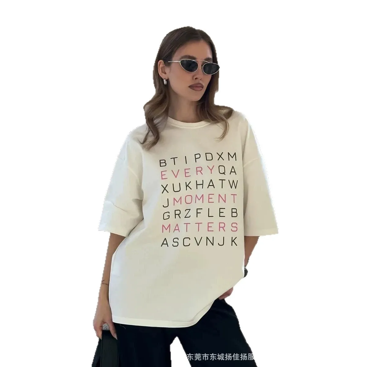 chic Minimal Trendy Aesthetic Women Cotton T‑Shirt Every Moment Matters Puzzle‑Style Loose Crew Neck Short Sleeve Streetwear Top