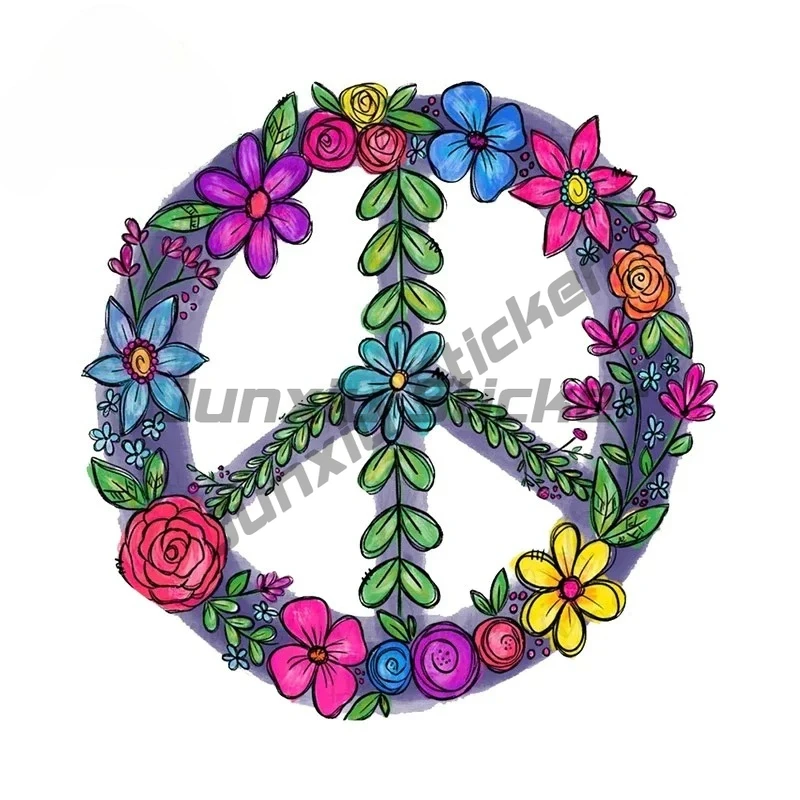 

Peace Flower Car Stickers Colorful Laptop Motorcycle Campervan Accessories Decal Laptop Windows Fuel Tank Cap Decor