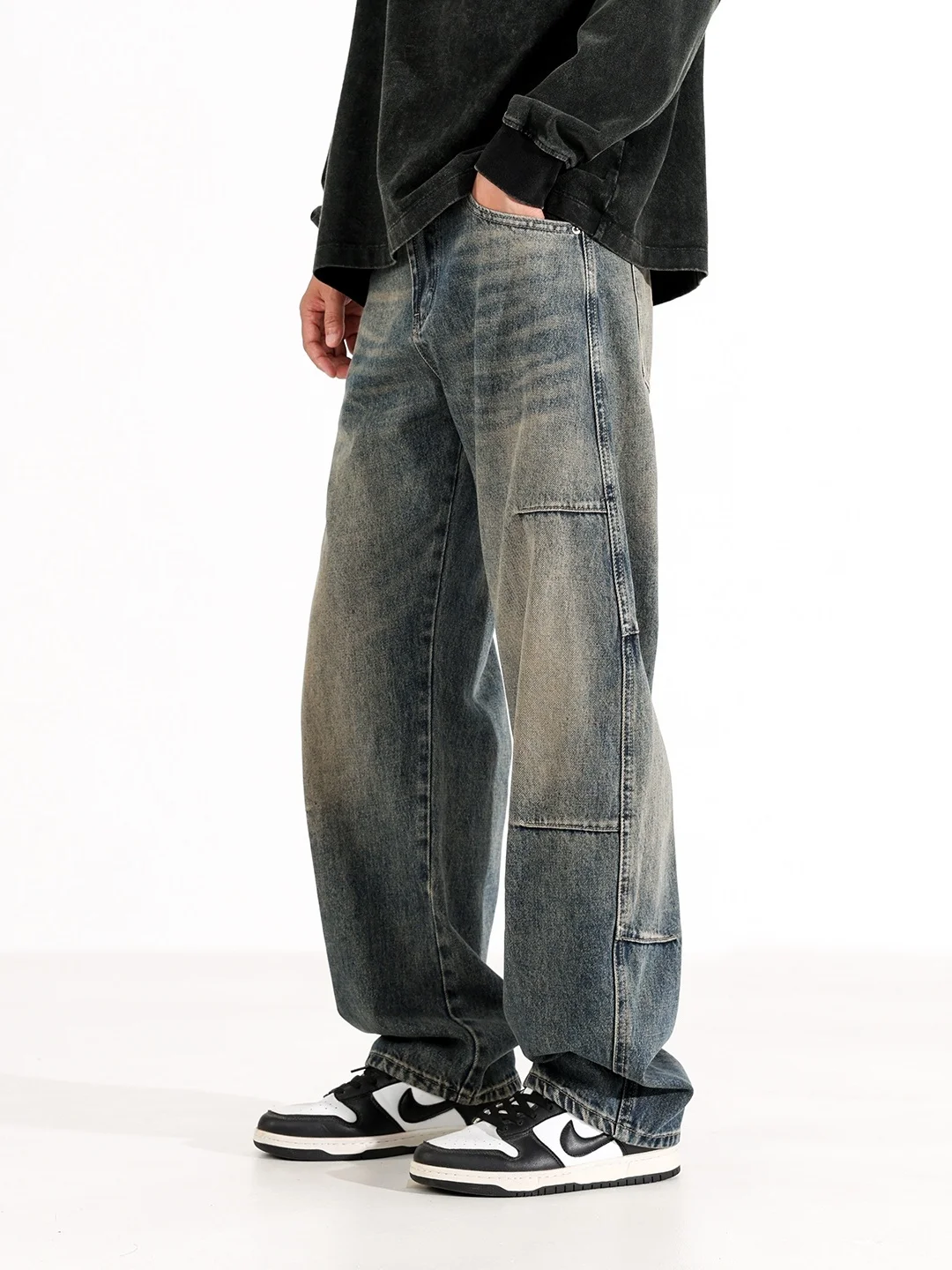 

Мужские джинсы с прямыми штанинами в стиле ретро, свободные широкие длинные брюки, модная рабочая одежда, повседневные удобные джинсовые брюки