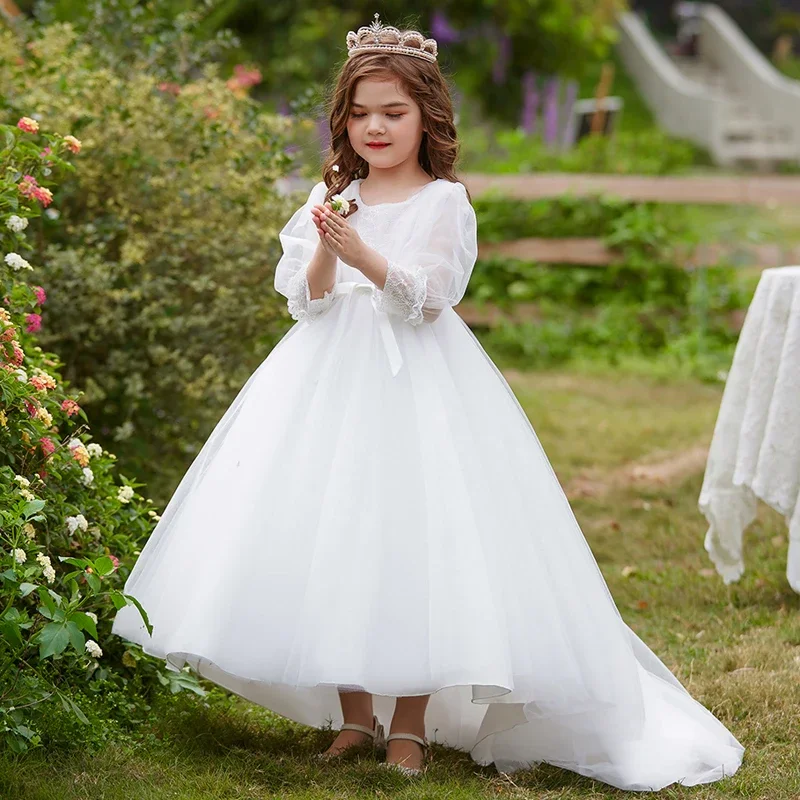 

Teenager Pageant Formal White Bridesmaid Dresses Lace Princess Flower Girl Dress Children Wedding Party Dress For Girls Clothes