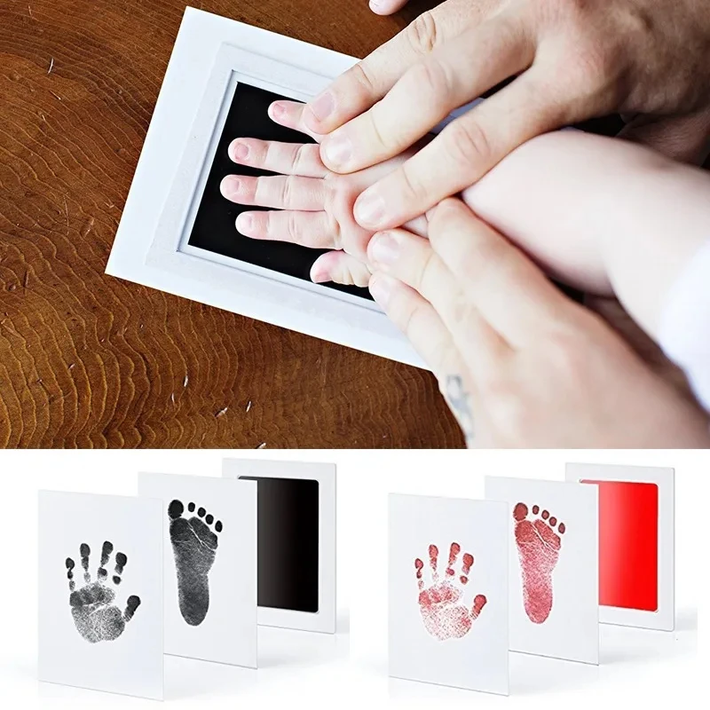 Newborn Diy Hand And Foot Printing Card Baby Growth Souvenir Small Gift Non-Toxic Baby Footprint Ink Pad + Two Pages Paper Set