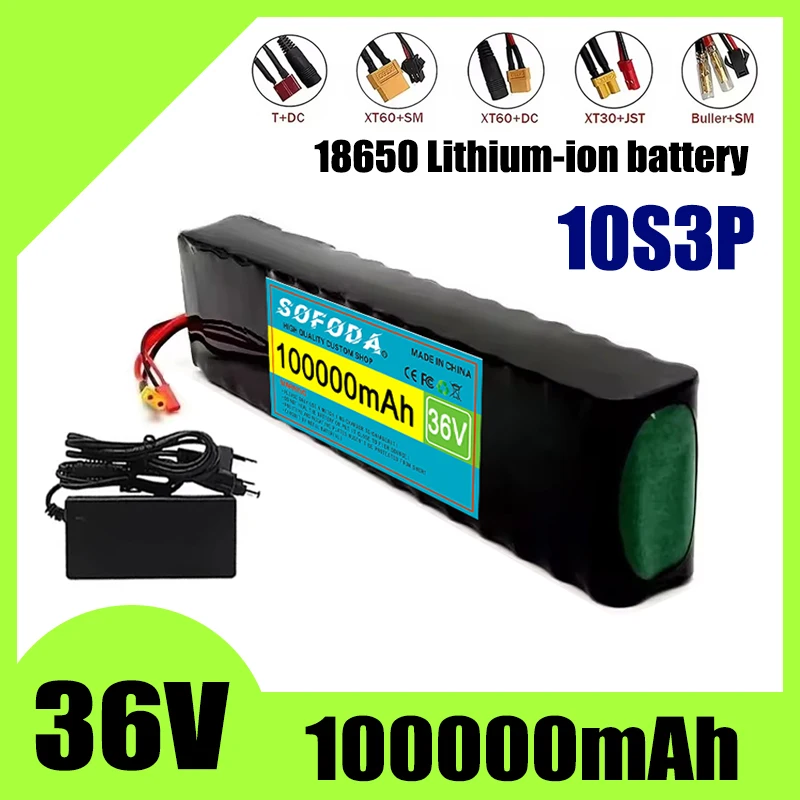 36V 100Ah rechargeable lithium battery pack 18650 10S3P 1000W power improved 36V electric scooter battery with BMS