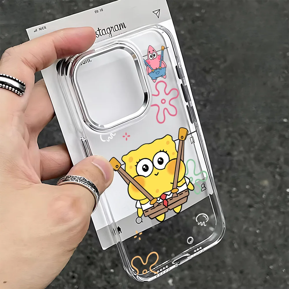 Lustige S-SpongeBobs Handyhülle für iPhone 17 16e 16 15 14 13 12 11 mini Pro Max X XR XSMAX 8 7 Air Plus Transparente Weiche Hülle