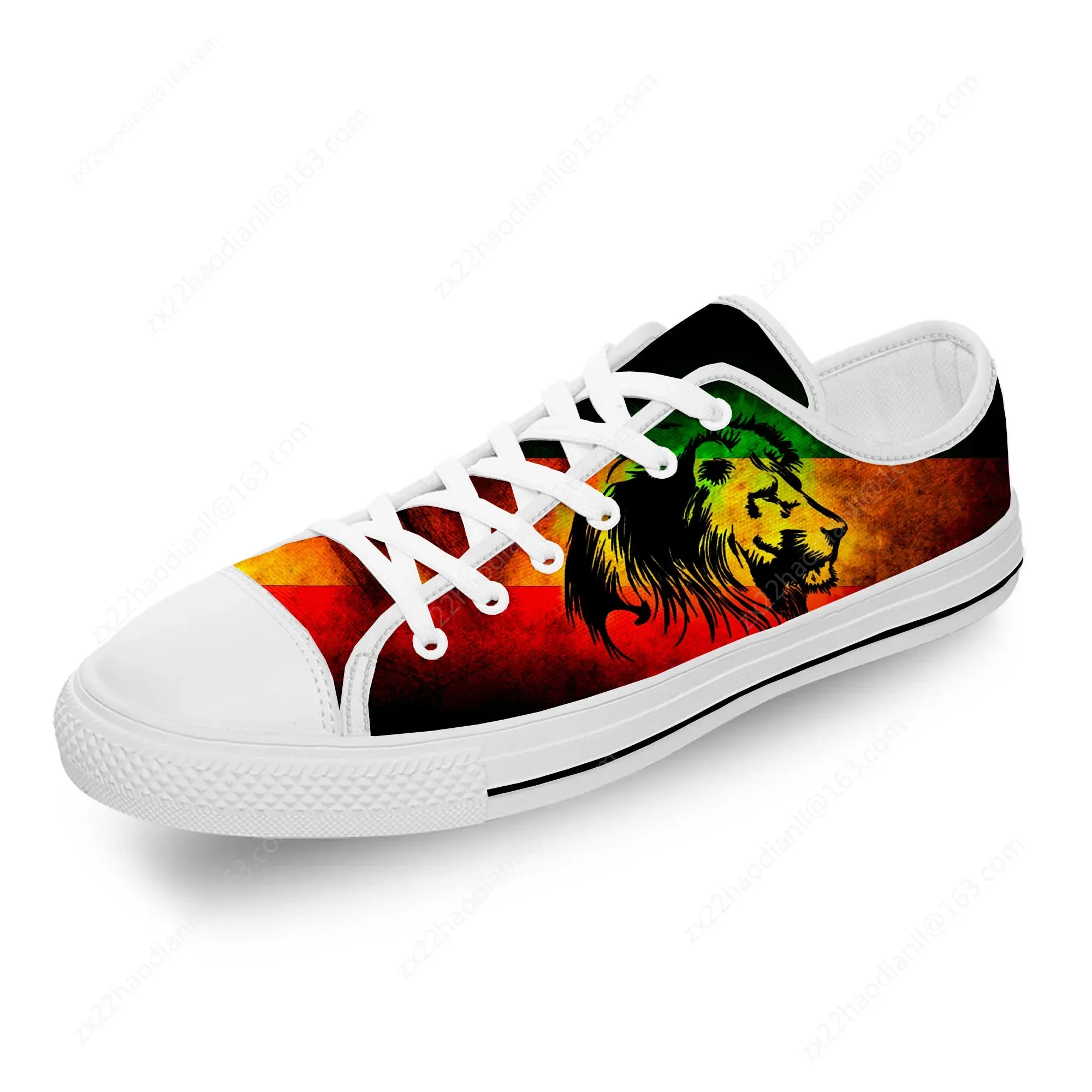 Ethiopia Flag Lion Of Judah Reggae Rasta White Cloth 3D Print Low Top Canvas Shoes Men Women Lightweight Breathable Sneakers