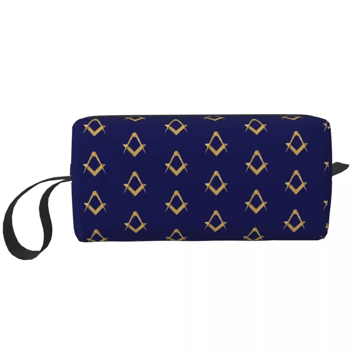 Compass Masonic Large Makeup Bag Waterproof Pouch Travel Cosmetic Bags Freemason Pattern Gold Blue Square Storage Bag for Unisex