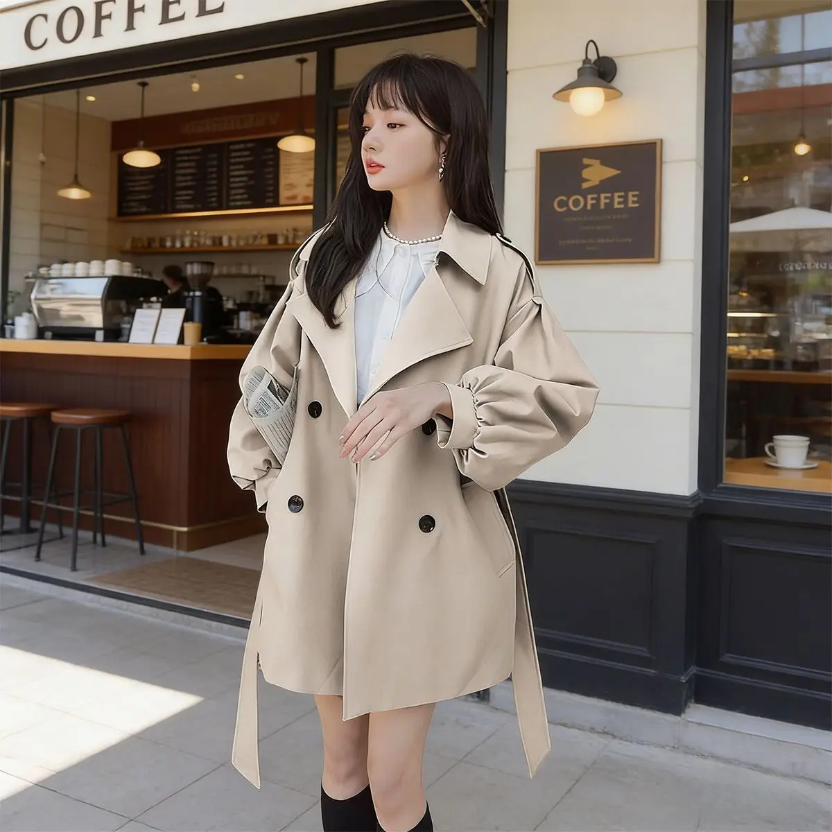 

Новая женская куртка-ветровка на весну-осень 2026: элегантное корейское пальто с короткими рукавами-фонариками