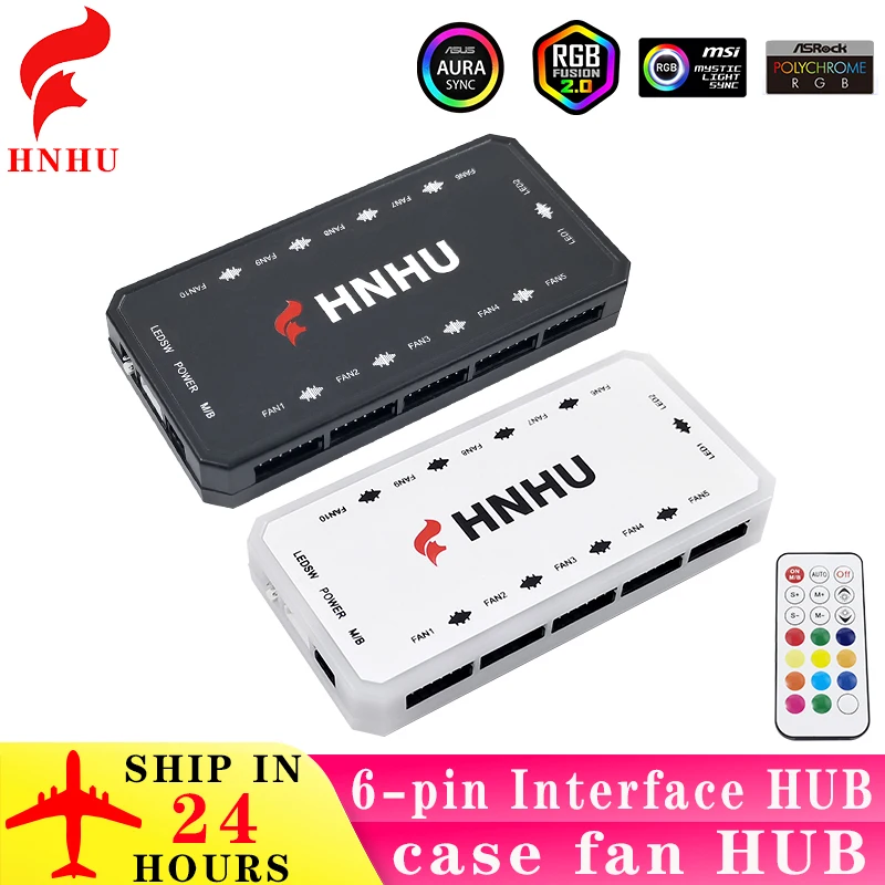 

HNHU-PC CPU RGB Контроллер вентилятора 6-контактный разъем для SATA Power Hub Процессор для корпуса процессора компьютера Детали Охлаждение Выключение звука воздушного охладителя