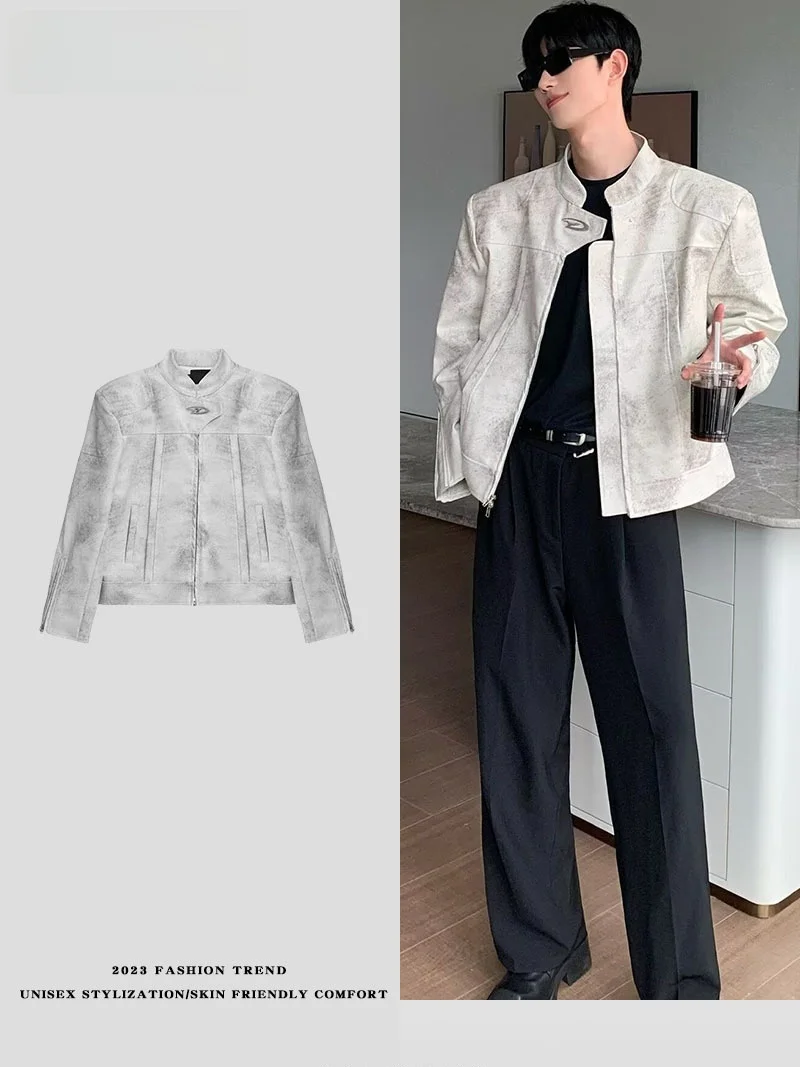 

Men's ort Dyed Leather Jaet Motorcycle Sle Baseball Vest Casual Loose Fit Four Seasons Wear Resistant Zipper Closure