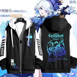 Genshin Impact Sweatshirt Furina Plush Hooded Jackets Womens New Autumn Winter Hoodies Outwear Female Coat Warm Hoody Boys Girls