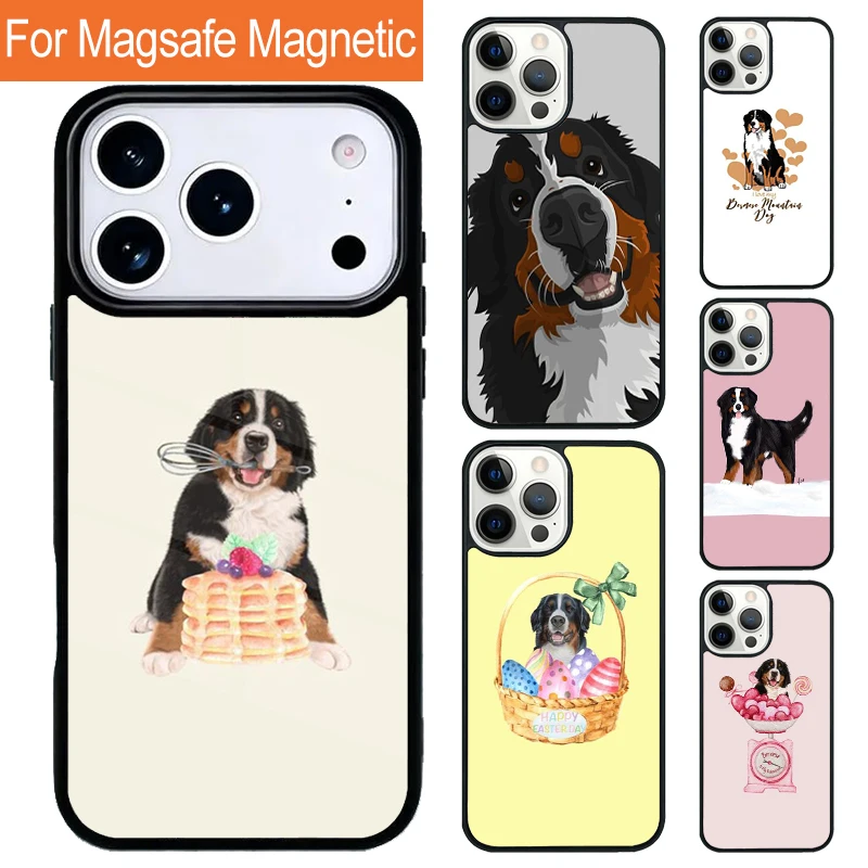 Funny Bernese Mountain Dog Magnetic Wireless Phone Case For iPhone 17 Pro 16 15 13 12 11 Pro Max Air 14 Plus With Magsafe Cover