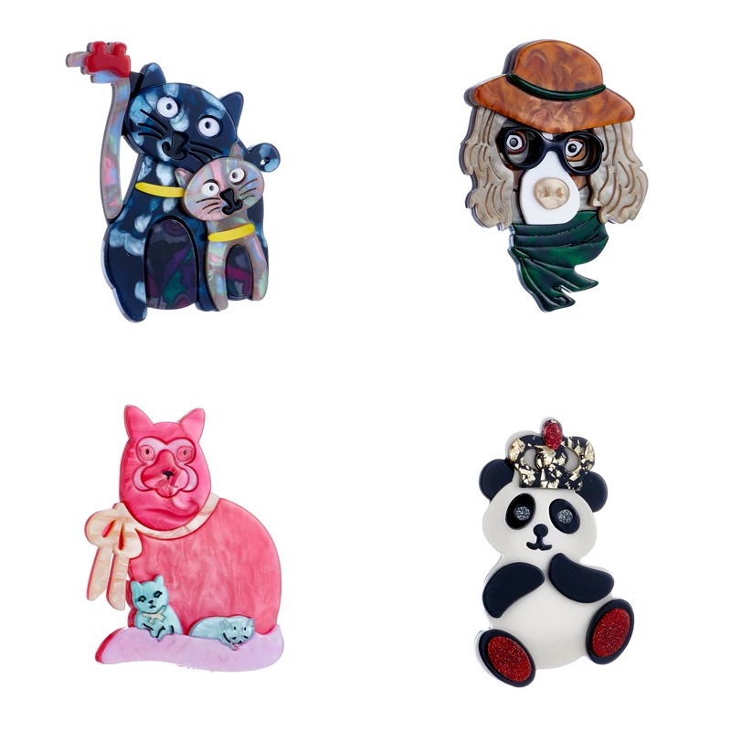 MEYRROYU Cute Animal Shape Women's Brooch Acrylic Material Dog Lion Elephant Cat Woman Lapel Pins Casual Girls Jewelry Gift