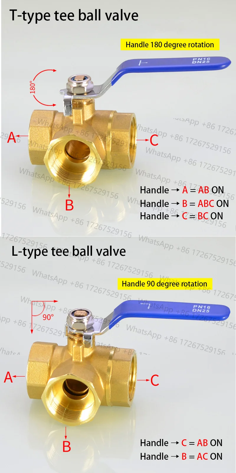 Brass Ball Valve 3-way 1/4