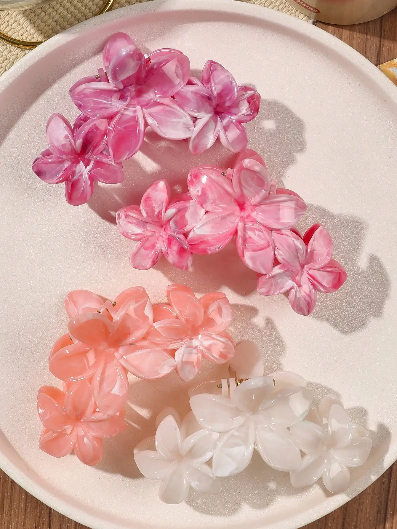 

4pcs Spring/Summer Bohemian Sweet Bright Orange & Red Marble Daisy Flower Hair Claws, Beach Hairpin Set Fashion Hair Accessories Flower Claw Clips Elegant Hair Clip Fall Winter For Vacation Outfits Woman Vacay Hair Clips