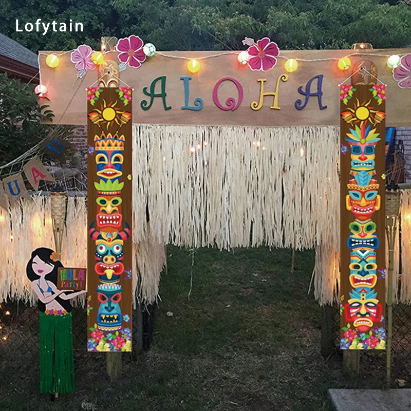 Lofytain dekoracja Halloween hawajskie Luau artykuły do dekoracji na imprezę drzwi Tiki Totem znak baner Aloha Hawaii