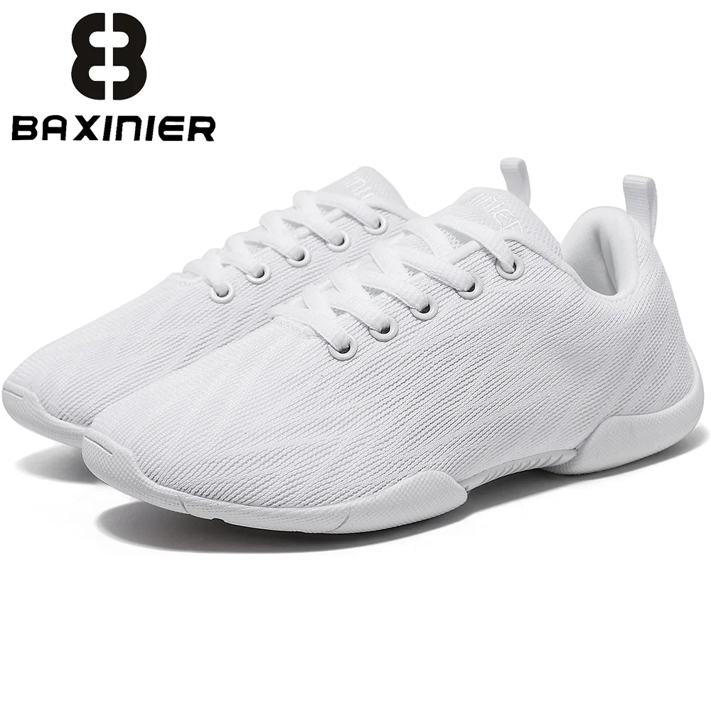 BAXINIER Girls White Dance Sneakers Kids Cheer Tennis Training Shoes Youth Competition Lightweight Cushioned Support