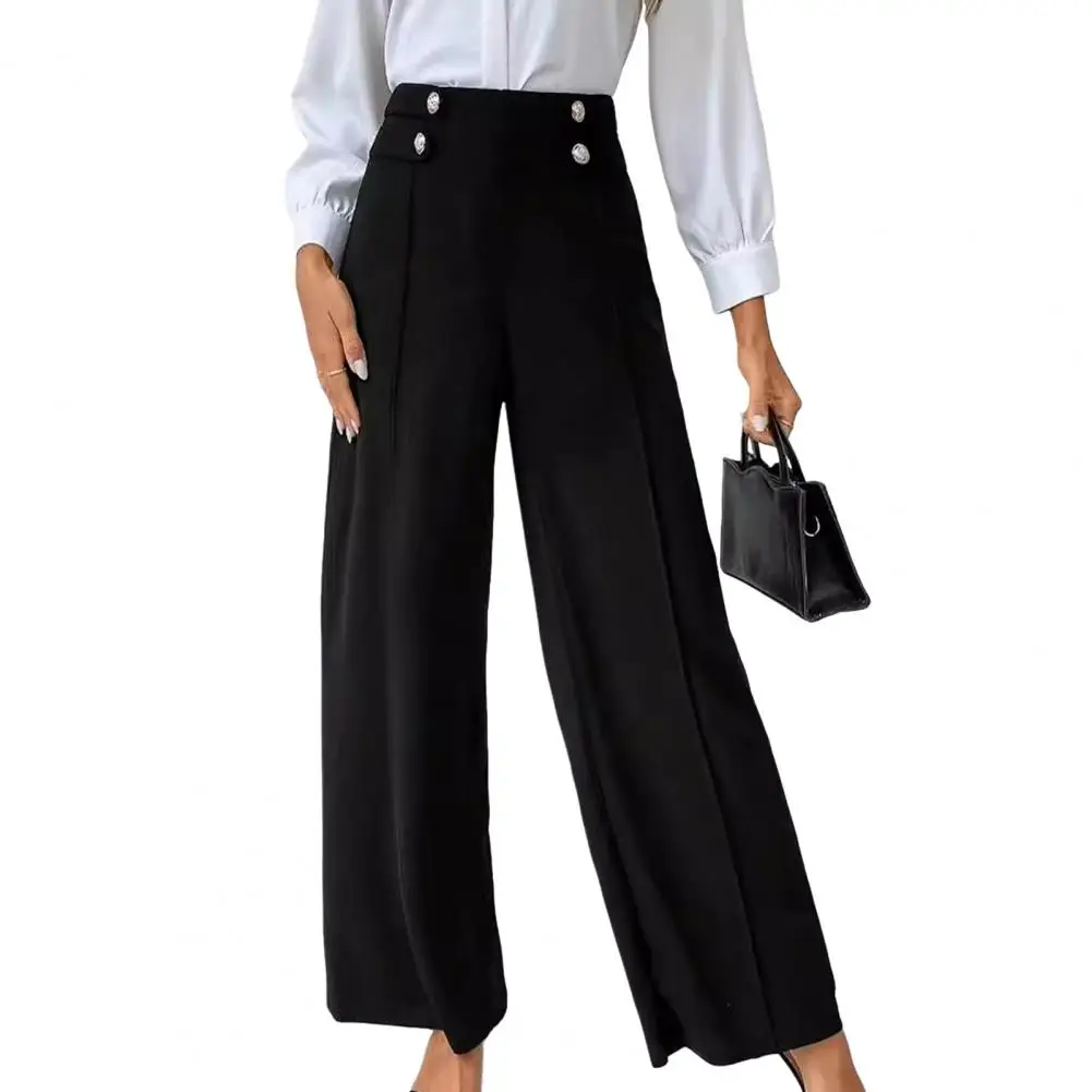 Pantalon de travail taille haute pour femme, pantalon à jambe large, bouton, printemps, automne