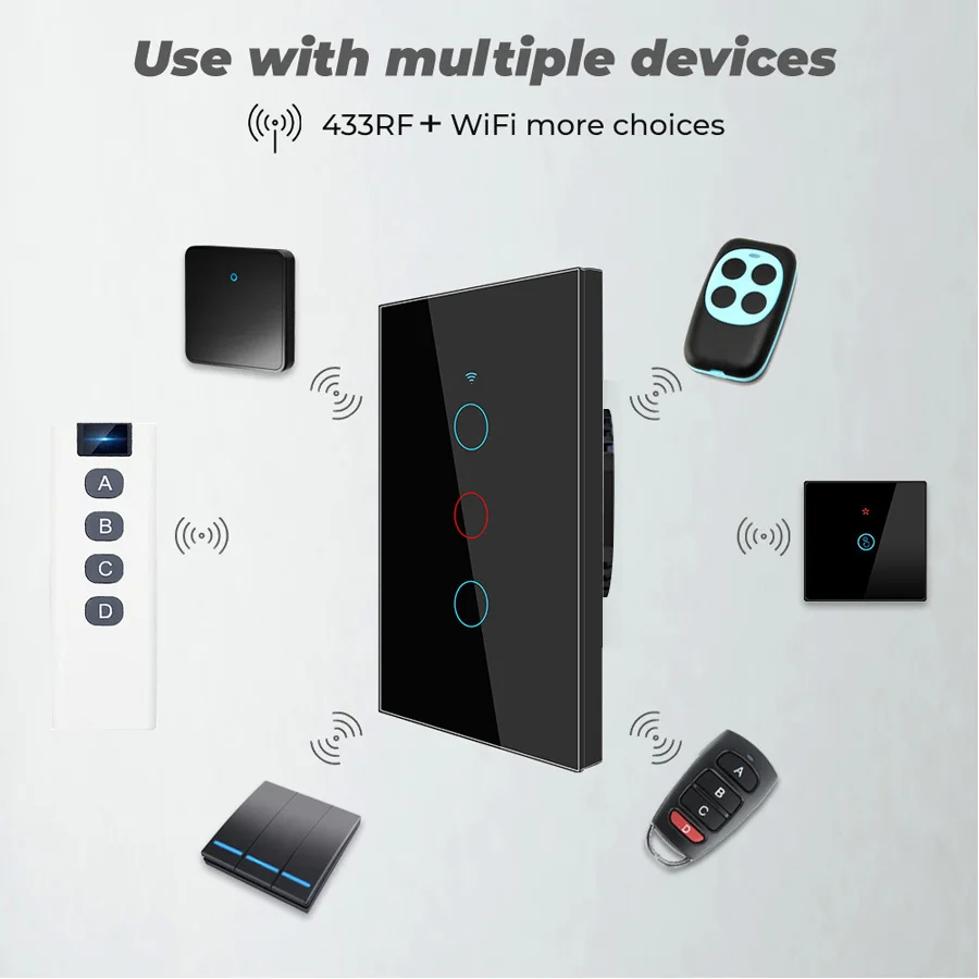 Touch Switch Tuya Smart WiFi Switch RF 433MHz US Standard Wall Panel Touch Switch APP Remote Alexa Google Home Voice Control