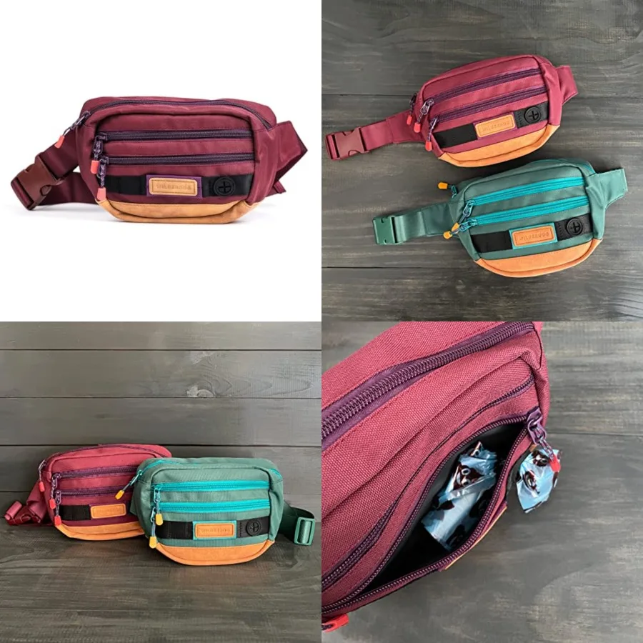

Utility Fanny Pack stores Treats, Balls, Keys in 3 Pockets with adjustable strap and Poop Bag dispenser
