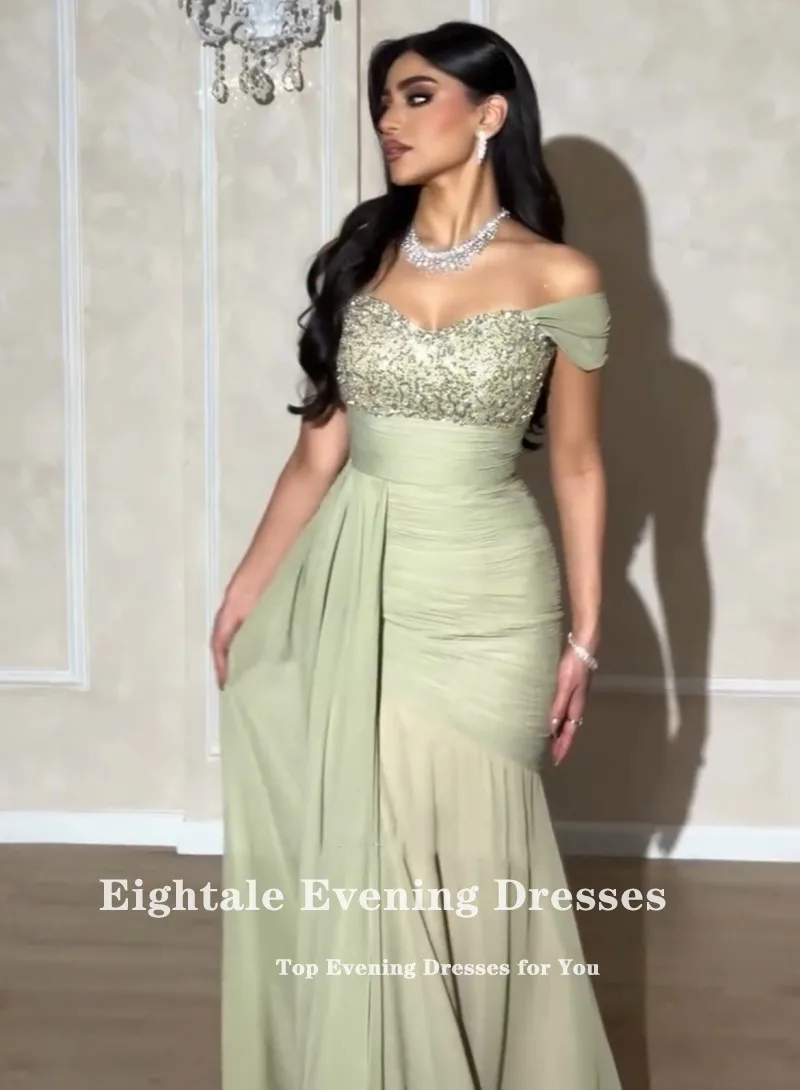 Eightale Abito da sera arabo Sweetheart Cap maniche Personalizzato Chiffon Sirena Prom Abito da cerimonia nuziale Abendkleider Hochzeit