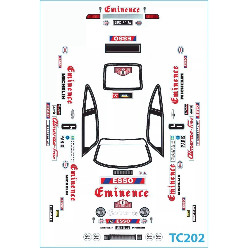 Spare Sticker Decal sheet for TC202 1/10 Porschee Rally 1982 RC Drift Car Body shell