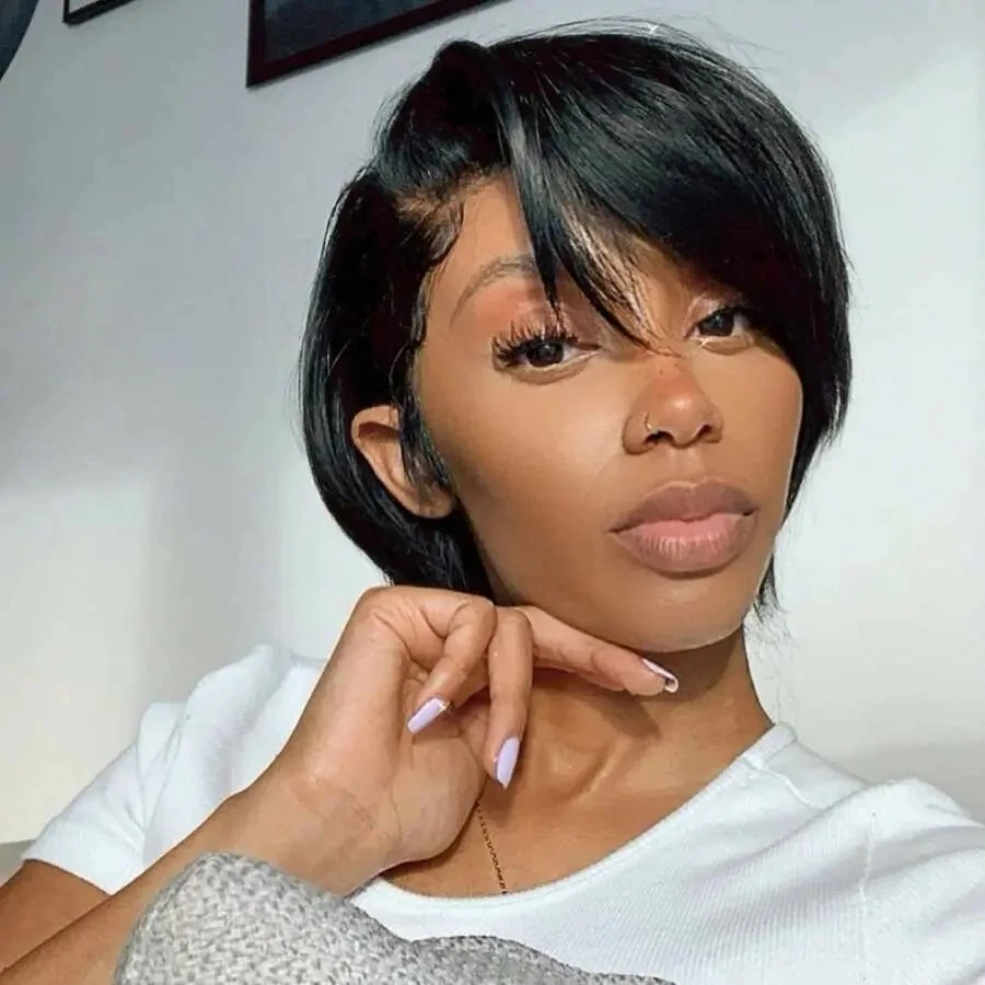 رخيصة مستقيم قصير بوب شعر مستعار عابث قطع شعر مستعار 13x4 HD الدانتيل الباروكة الأمامية 100% شعر الإنسان واي الجانب جزءها قبل قطعها للنساء السود #2