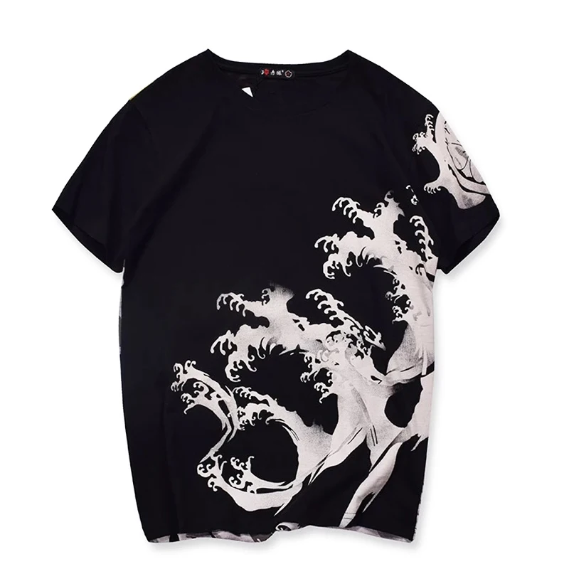 Lyprerazy Japanese Harajuku Ukiyoe Vintage Tiger Dragon Embroidery T-shirt Men Short-sleeved Chinese Style Tide Brand T Shirt