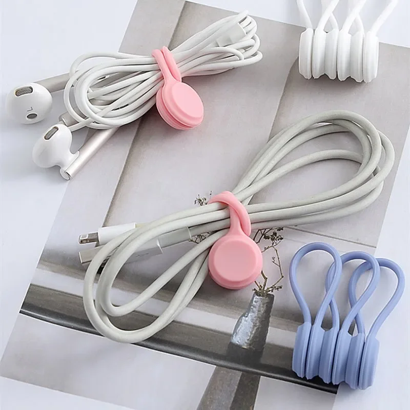 3pcs Silicone Cable Organizer Magnetic Earphone Cable Clips USB Data Line Holder Charging Cord Cable Winder Desk Accessories