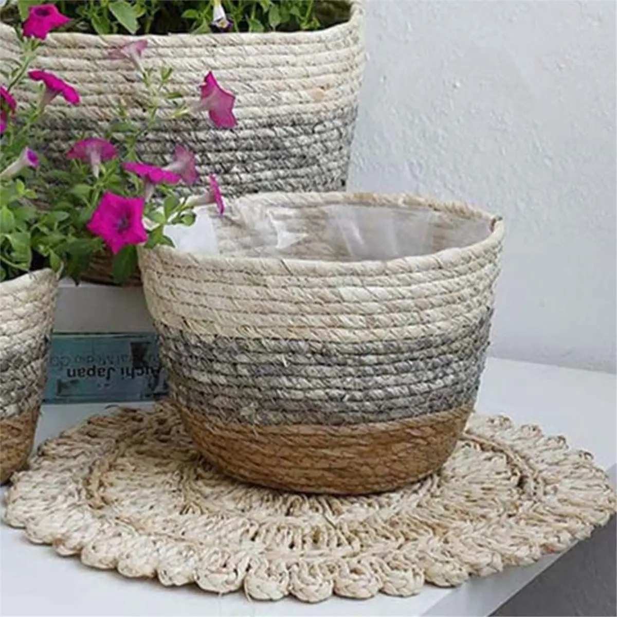 828BIGSALE Straw Weaving Flower Basket, Classic Style Grass Planter for Indoor and Outdoor Use
