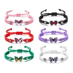 Fashion Handmade Purple Butterfly Flower Bracelet For Women Charm Sweet Animal Pendant Braided Bracelets & Bangle Jewelry