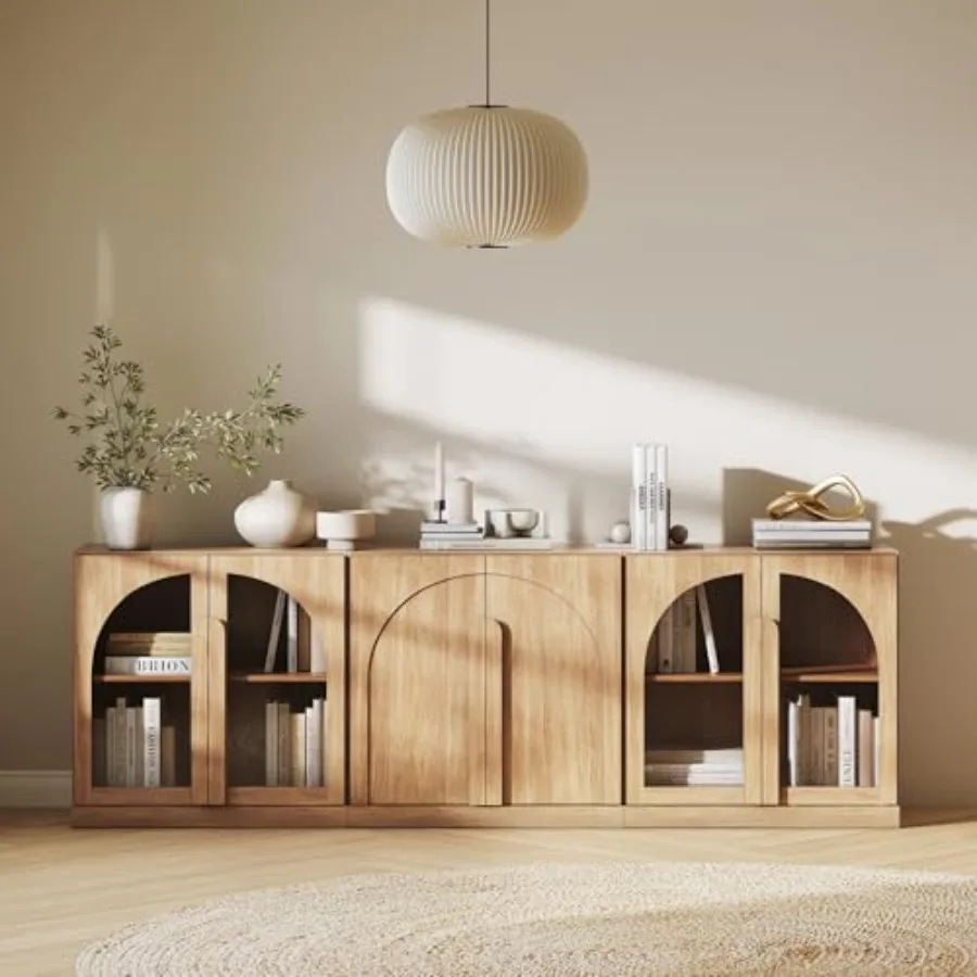 

Модульный шкаф-буфет из 3-х частей: современный деревянный шкаф-витрина с арочными дверцами и 2 стеклянными дверцами для хранения, свободно конфигурируемый