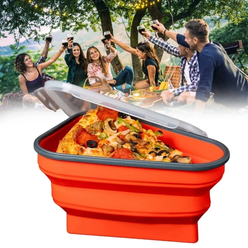 

C2 Kitchen Organizers Pizza Slice Food Container With Lids Silicone Reusable Lunch Box Foldable Pizza Slice Storage Holder Saver