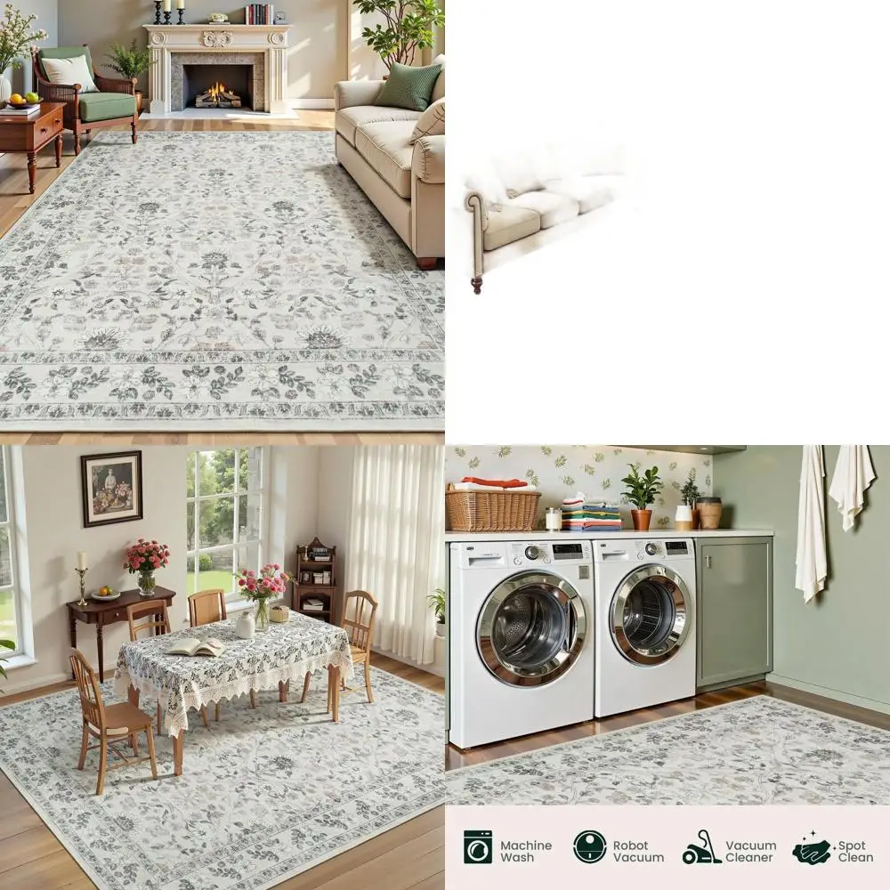 

Винтажные коврики с цветочным принтом 8x10 — мягкие, моющиеся, нескользящие ковры для гостиной, столовой и спальни — бежевый стиль бохо